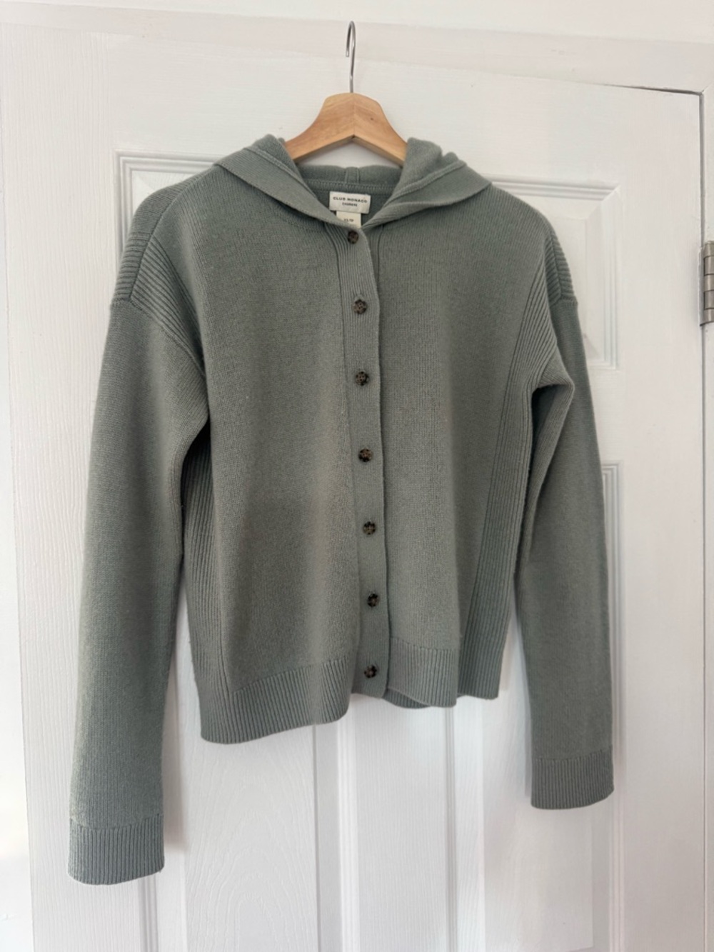 Club Monaco 100% Cashmere Hooded Button Cardigan